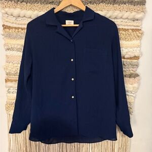 ARITZIA WILFRED | RELAXED BUTTON UP NAVY BLOUSE | SIZE XS